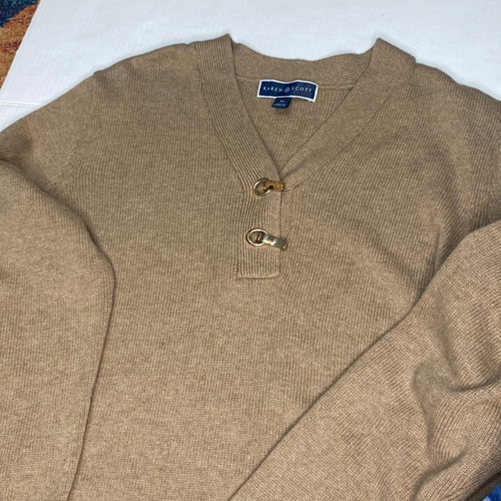 Karen Scott designed sweater 2 gold claps v neck sweater long sleeves size xl